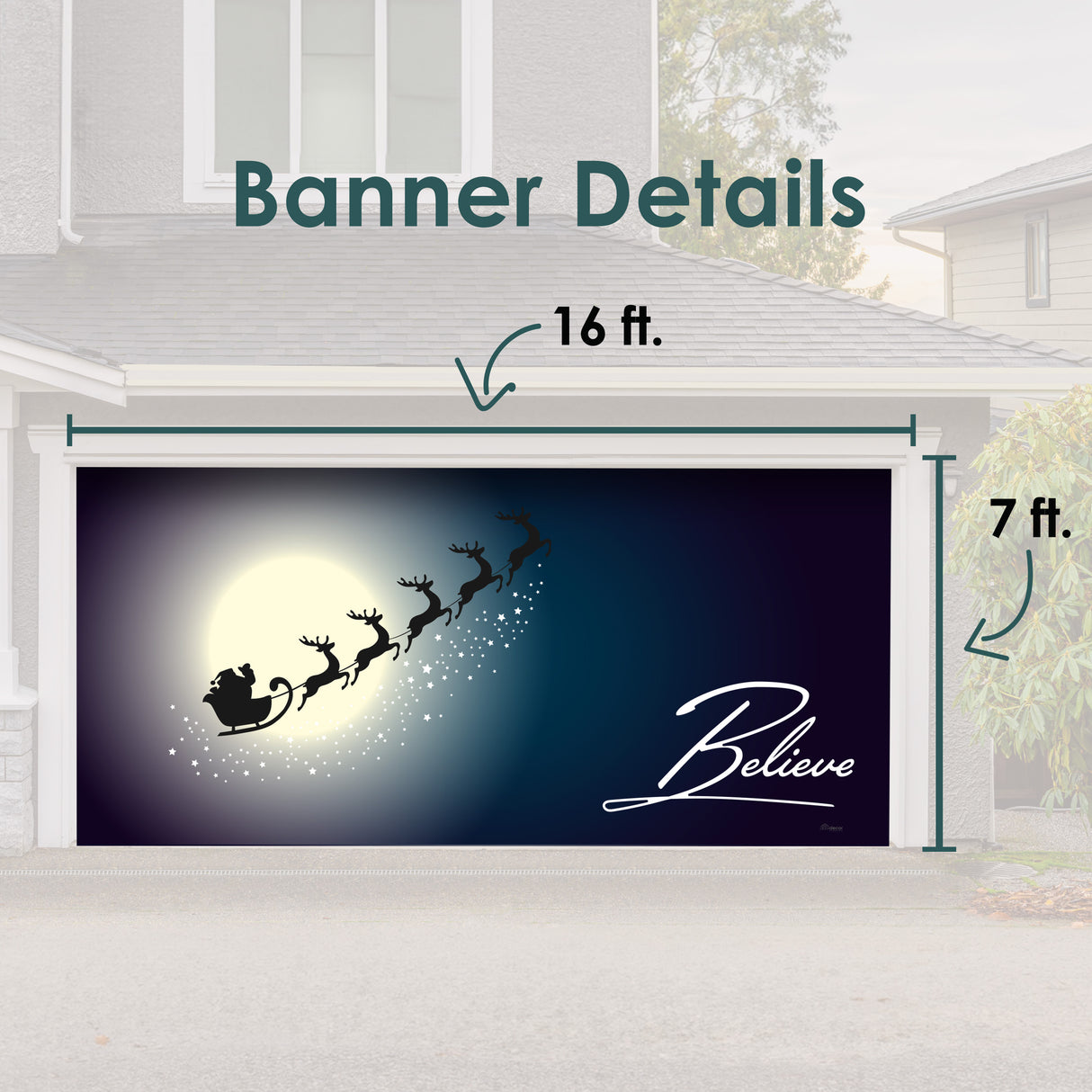 16' x 7' Believe Christmas Double Garage Door Banner - Festive Holiday Décor
