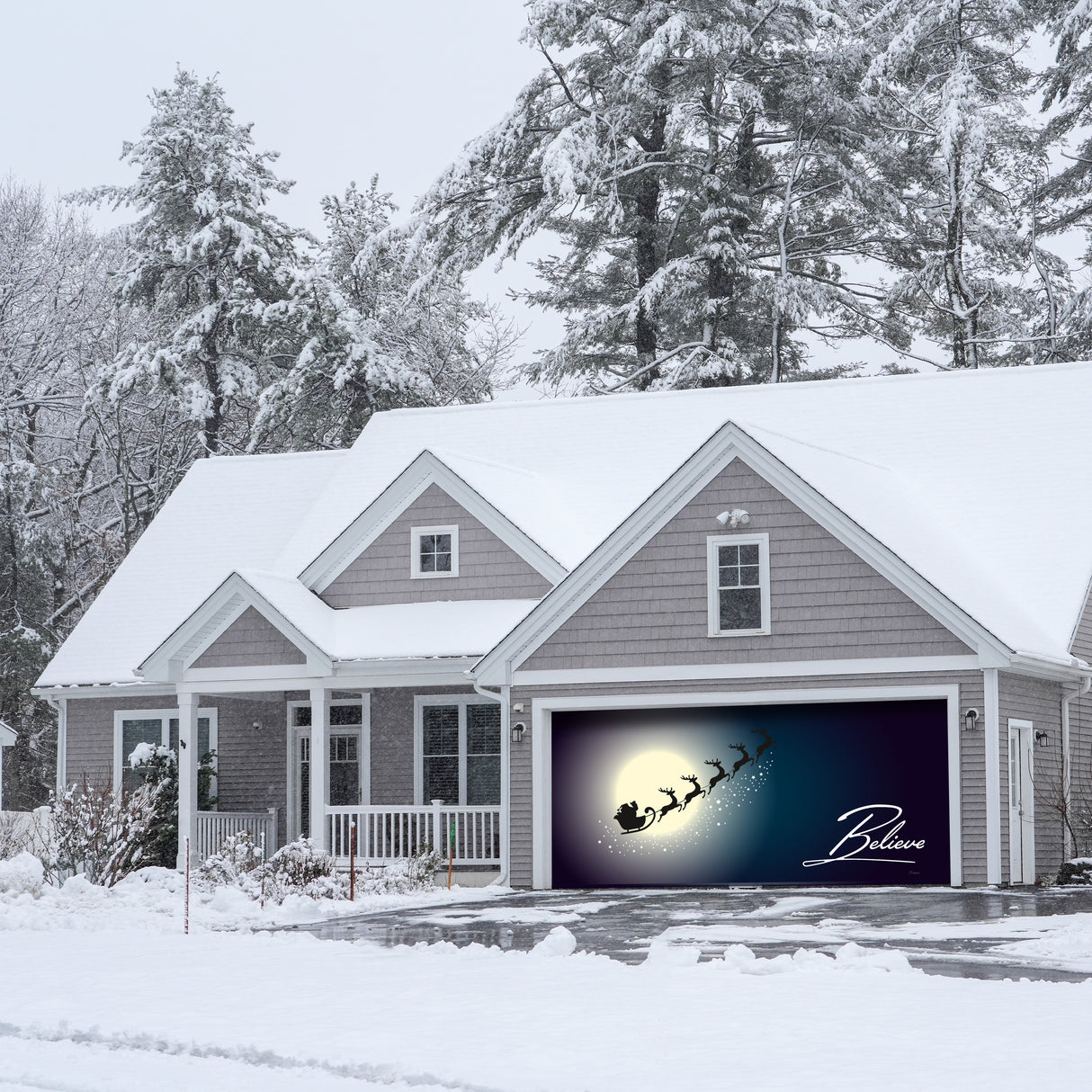 16' x 7' Believe Christmas Double Garage Door Banner - Festive Holiday Décor