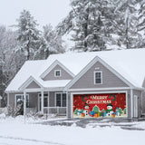 16' x 7' Red Snowman and Trees Garage Door Banner - Christmas Holiday Outdoor Decorations