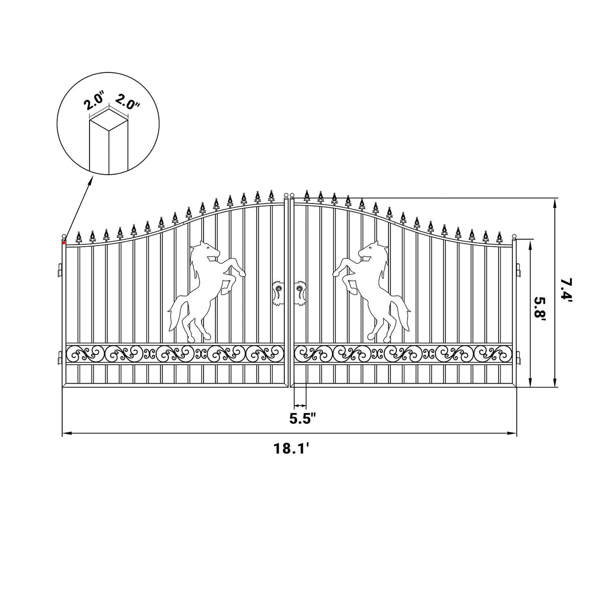 18x8 ft Steel Dual Swing Driveway Gate
