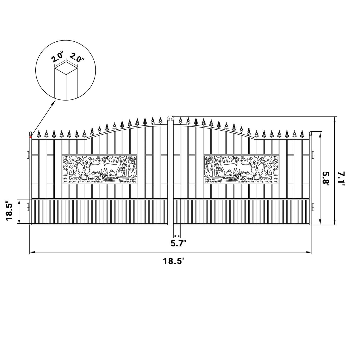 18x7 ft Steel Dual Swing Driveway Gate with Rectangular Deer Pattern