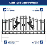 16x7 ft Steel Dual Swing Driveway Gate with Horse Pattern