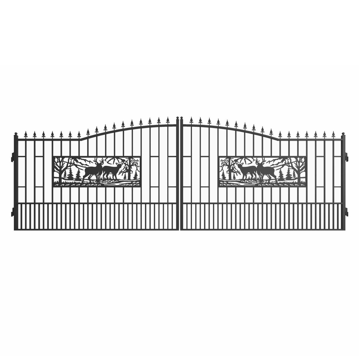 18x7 ft Steel Dual Swing Driveway Gate with Rectangular Deer Pattern