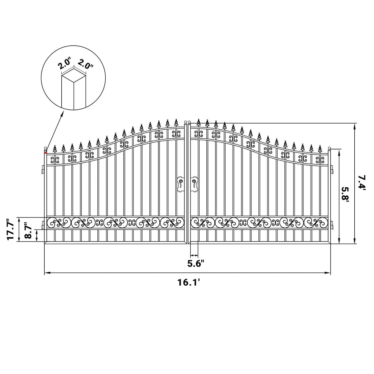 16x8 ft Steel Dual Swing Driveway Gate